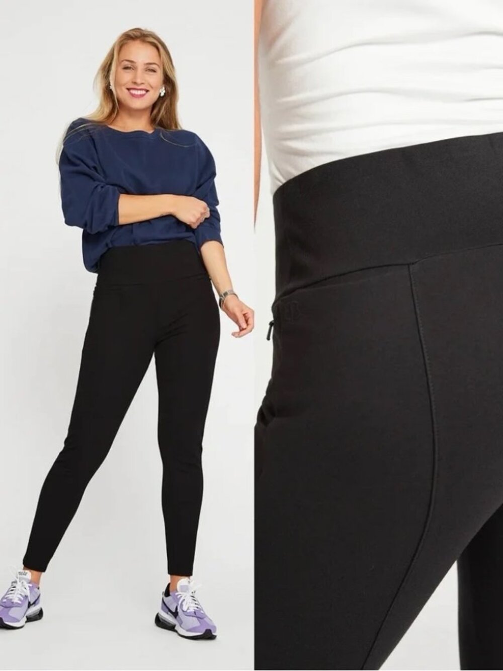 EUC Betabrand Power Down Black Pants Medium Long